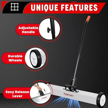 Buelkmag 55Lbs Nail Magnet Sweeper 36 Inch Rolling Magnetic Sweepers - size: 36 Inches