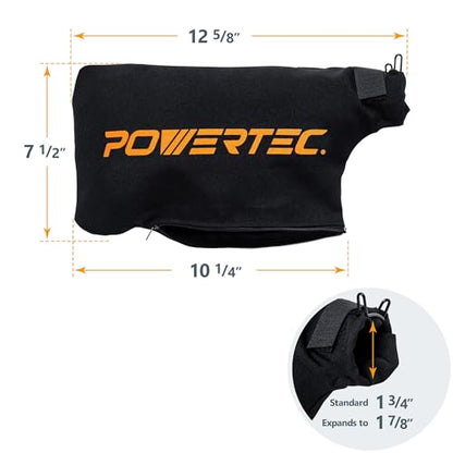 POWERTEC Miter Saw Dust Collector Bag for 7-1/4", 8-1/2", 10" Miter Saw.Fits Nominal 1-3/4" Dust Ports, Hook & Loop Dust Bag w/Zipper, Wired Adjustable Stand for Tank Belt Sander & Diagonal Saw(75076) - style: 1-3/4" Dust Ports, Miter Saw Dust Bag, 1PK
