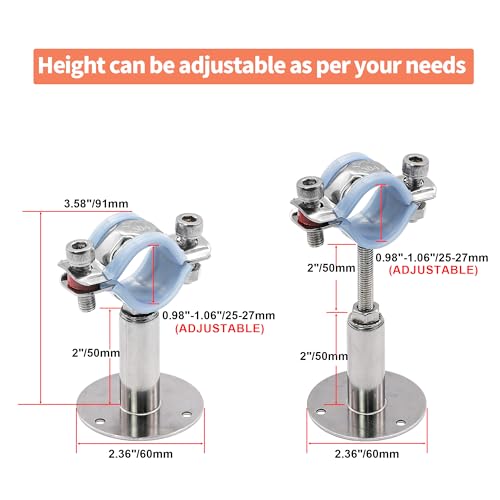 AKIHISA 2 Pcs 304 Stainless Steel Pipe Supports, Wall Mount Ceiling Mount Pipe Hanger, Pipe Holder for OD Pipe 25-27MM Adjustable Height Range 50-100mm - size: 25-27mm, style: Adjustable Height 50-100mm
