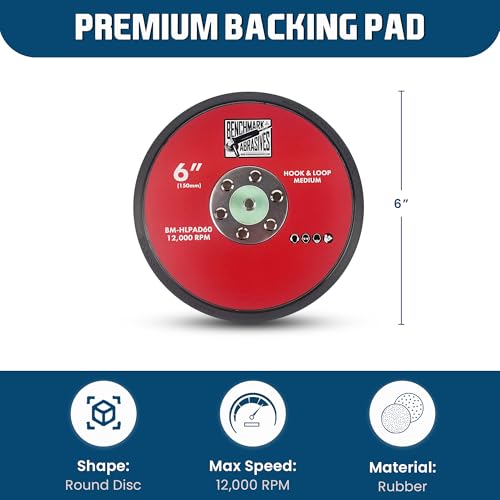 Benchmark Abrasives 6" Dual Action Random Orbital Sander Backing Pad for Hook and Loop Discs Used for Sanding Finishing Polishing Buffing Compatible with All DA Sanders - size: 6"