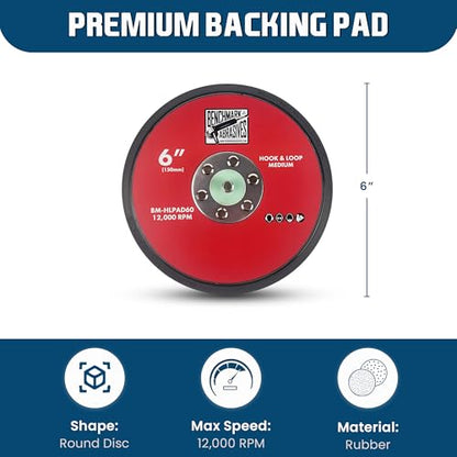 Benchmark Abrasives 6" Dual Action Random Orbital Sander Backing Pad for Hook and Loop Discs Used for Sanding Finishing Polishing Buffing Compatible with All DA Sanders - size: 6"