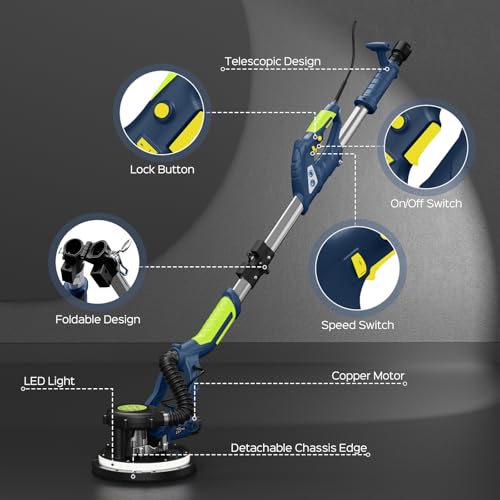 Drywall Sander, 2025 Upgraded 8-Amp Popcorn Ceiling Removal Tool, Blue - color: Dark Blue