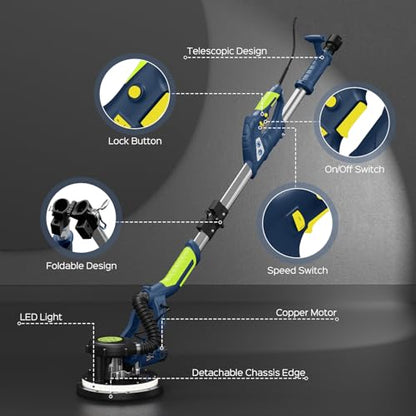 Drywall Sander, 2025 Upgraded 8-Amp Popcorn Ceiling Removal Tool, Blue - color: Dark Blue