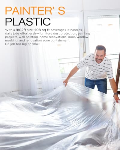 Plastic Drop Cloths for Painting, 9x12 Ft Plastic Sheeting, 0.4Mil, 16-Pack - size: 16 PCS 9x12 Ft