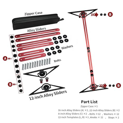 Stair Tread Jig, 10-60 Inch Adjustable Aluminum Stair Template Tool - size: Dual Nut Model