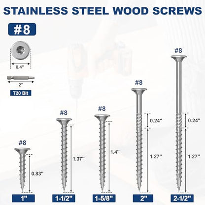#8 x 2 Stainless Steel Deck Screws, 150Pcs 410 Grade Stainless Steel - size: #8 × 2"