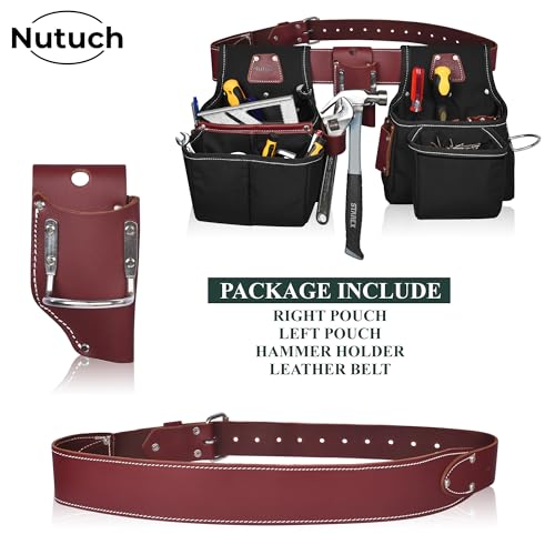 Nylon and Leather Tool Belt | Nylon Tool Pouch | Carpenter | Construction | Framers | Electrician Tool Belts | Drywall Tool Bags (BLACK)