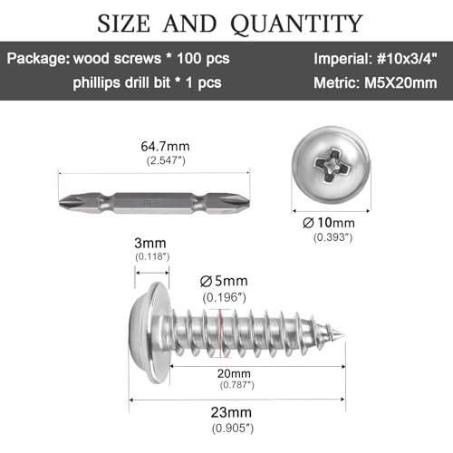 #10x3/4 Phillips Modified Truss Head Wood Screws 100pcs ZGLS-04 - size: #10 x 3/4"