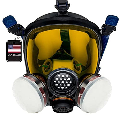 Parcil Distribution Full Face Respirator Mask - Air Purifying, Organic Vapor & Particulate - Industrial Use - CE Tested - color: Black