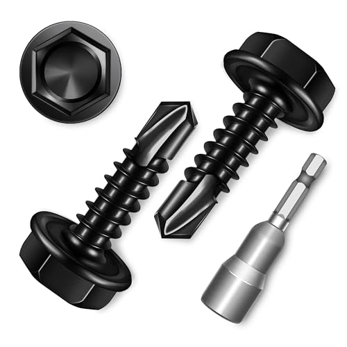100Pcs #8 x 5/8" Sheet Metal Screws, 410 Stainless Steel Self Drilling Hex Head Black Self Tapping Screws for Metal with Drill Bit - color: Black, size: #8 x 5/8"
