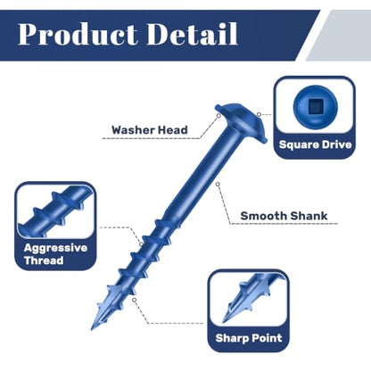 Mellewell #8 x 1-1/4" Blue Coated Pocket Hole Screws, Square Drive Self Tapping Wood Screws, Coarse Thread Anti-Rust Coated Wood Screw, 65MM 150MM Drive Bits Included, Carbon Steel, 300 PCS - color: Blue, size: #8 x 1-1/4"