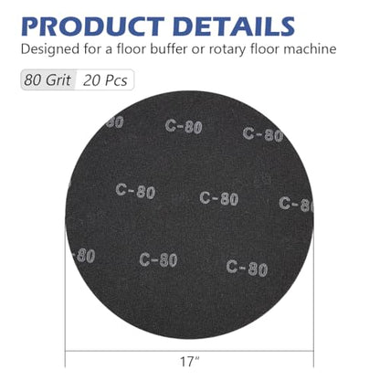 HUAALIUCHE 17" Sanding Screen Discs - Mesh Floor Sanding Screen - Black Silicon Carbide - for Wood Floors (20 Pack, 80 Grit) - size: 17 inch, style: #80-20 Pack