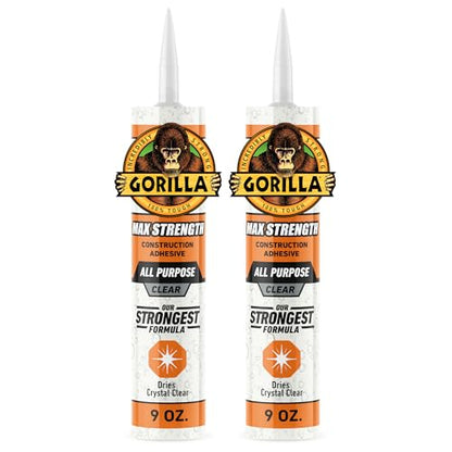 Gorilla Max Strength Construction Adhesive, Clear Glue, 9 Ounce Cartridge (Pack of 2) - Gap Filling and Waterproof - size: 2 Pack