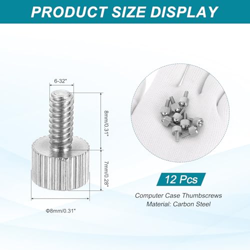 MECCANIXITY 12 Pcs 6-32x8mm PC Computer Case Thumbscrews, Carbon Steel Nickel Plated Knurled Thumb Screws Bolts Fasteners for Computer Cover, Motherboard, Fan, Power Supply, Silver - color: Silver, size: M3.5x8mm