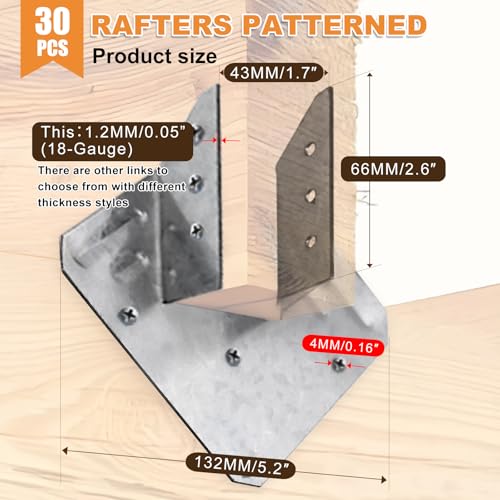 CNQLIS 30 Pcs 18-Gauge Hurricane Ties for Rafter, Galvanized for 2X Joists - size: 18-Gauge