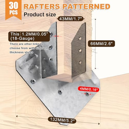 CNQLIS 30 Pcs 18-Gauge Hurricane Ties for Rafter, Galvanized for 2X Joists - size: 18-Gauge
