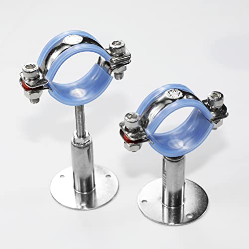 AKIHISA 2 Pcs 304 Stainless Steel Pipe Supports, Wall Mount Ceiling Mount Pipe Hanger, Pipe Holder for OD Pipe 60-65MM Adjustable Height Range 50-100mm - size: 60-65mm, style: Adjustable Height 50-100mm