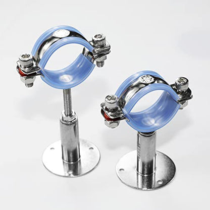 AKIHISA 2 Pcs 304 Stainless Steel Pipe Supports, Wall Mount Ceiling Mount Pipe Hanger, Pipe Holder for OD Pipe 60-65MM Adjustable Height Range 50-100mm - size: 60-65mm, style: Adjustable Height 50-100mm