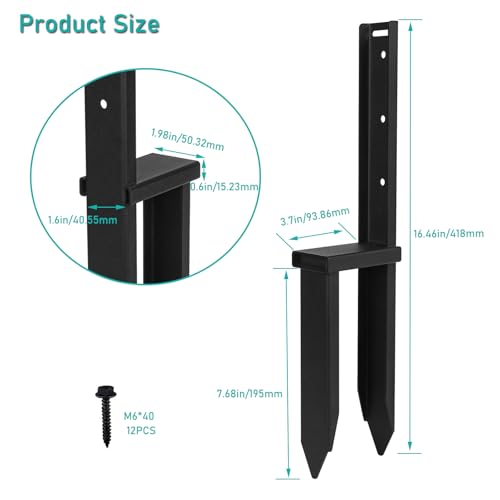 4Pcs Fence Post Repair Kit, Ground Spike Anchor, Heavy Duty Fence Post Anchor Ground Stakes for Repairing Tilted, Broken Wood Support, One-Piece, for Garden Yard Farm