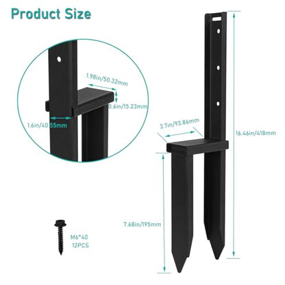 4Pcs Fence Post Repair Kit, Ground Spike Anchor, Heavy Duty Fence Post Anchor Ground Stakes for Repairing Tilted, Broken Wood Support, One-Piece, for Garden Yard Farm