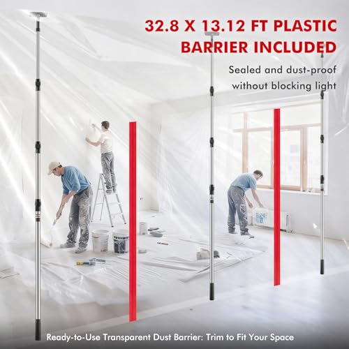 12FT Dust Barrier Poles, 4Pack Spring Retractable Zipper Wall Poles