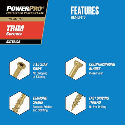 Power Pro Premium Exterior Wood Screws, #8 x 2-1/2in, 595 Pack, Bronze