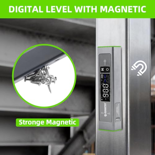 3-in-1 Digital Level LCD Display, Aluminum Angle Finder with Magnetic, Laser Level with 100Ft Laser cross line & Wall Line for Hanging Frames & Picture, USB-C Rechargeable