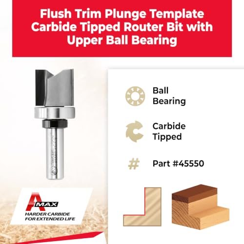 Amana Tool 45550 Carbide Tipped Flush Trim Plunge Template Router Bit 1-1/8 Dia x 1 Inch x 1/2 Shank with Upper Ball Bearing - size: 1-1/8 Dia x 1" 2 Sh