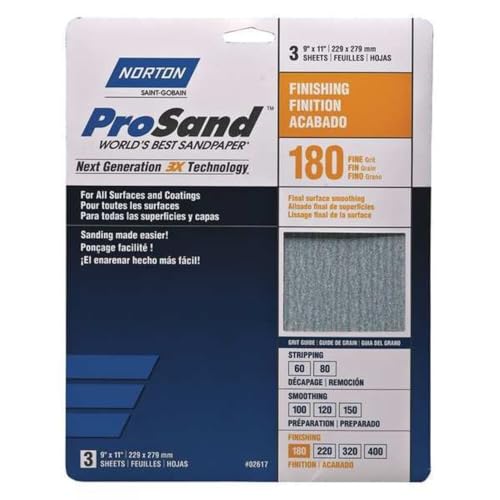 9" x 11" Norton 02617 ProSand Sanding Sheet 180-Grit Handy-Pack