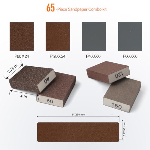 KENDO 65pcs Wet & Dry Sandpaper, 40 to 600 Grit - style: WDS-65PC