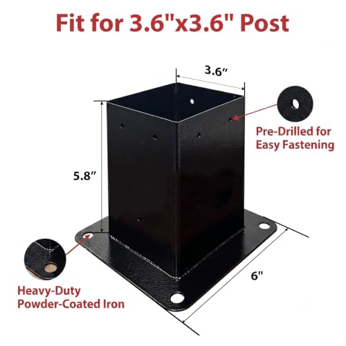 2 Pack 4x4 Post Base with Decorative Cover, Iron Deck Post Base - size: 4-Pc Kit: 2P Base+2P Base Cover