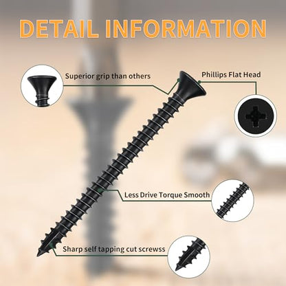 Wood Screws #9 X 3 Flat Head Phillips Screws 300 Pcs Coarse Thread Self Tapping Screws, Matte Black - color: Matte Black, size: #9 X 3"