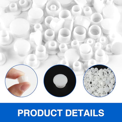 LOGJAM 300 Pcs 5 Size Plastic Hole Plugs Cover, 1/5" 1/4" 5/16" 3/8" 1/2" Round Hole Plug, Screw Caps for Furniture Cabinet