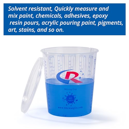 Paint Mixing Cup 40 Ounce, Accurate Measurements in Ratios and OZ. and ML, 36PCS Plastic Graduated Measuring Cups with 12PCS Lids for Paint, Resin, Epoxy, Acrylic, Pigments, Art - color: 40 ounce, size: Cups - Box of 36 + 12 Lids