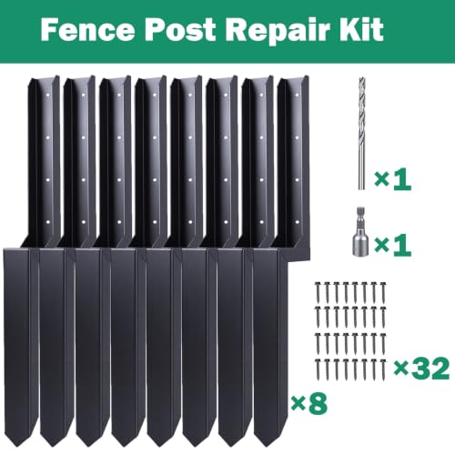 Fence Post Repair Kit, Includes Heavy Duty Fence Posts Repair Stakes, Steel Ground Spikes for Repairing Broken or Tilted Wooden Posts in Yards Farms 8pcs - size: 8pcs