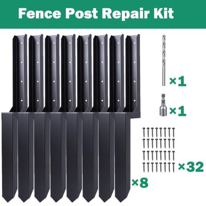 Fence Post Repair Kit, Includes Heavy Duty Fence Posts Repair Stakes, Steel Ground Spikes for Repairing Broken or Tilted Wooden Posts in Yards Farms 8pcs - size: 8pcs