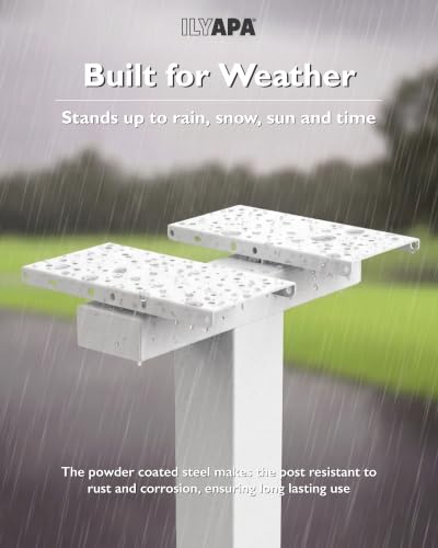 Ilyapa Double Mailbox Post for Outside - 43x4x4 inch White Metal Dual Mailboxes Post for Outside with Universal Mounting Bracket Plate for 2 Mailboxes - color: White Double