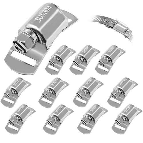 12pcs Hose Clamps Stronger Fasteners, 304 Stainless Steel Screw Worm Clamp Fasteners for DIY Adjustable Large Worm Gear Hose Clamp Kit, Used in Band Pipe Clamps Metal Strapping - size: 12pcs Hose Clamps Fasteners