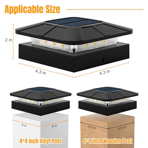 4x4 Solar Fence Post Cap Lights Outdoor Waterproof, 8 Pack, Black - size: 8 Pack