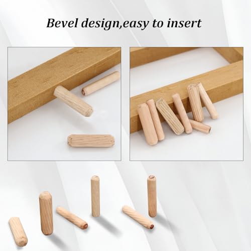 Wooden Dowel Pins,200 Wooden Pegs with Grooves, Dowel Pins,Suitable for Furniture Carpentry and Handicraft Making (M6 , M8)
