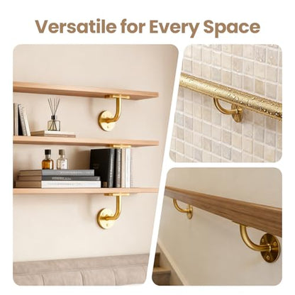 2-Pack Wall Mount Handrail Bracket, Stainless Steel 304 for Wood & Metal Stair Railing, Support Flat Surface Square Tube, Satin Gold Finish - size: Stainless Steel 304, style: 2 Pack-Gold