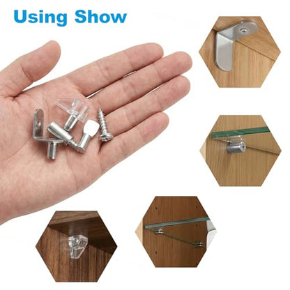 80 Pcs Shelf Pegs Pins Kit, 4 Styles Heavy Duty 5mm 1/4 Inch Shelf Support Pegs Holders, Nickel Plated Cabinet Shelf Clips for Kitchen Wood Shelves Bookcase
