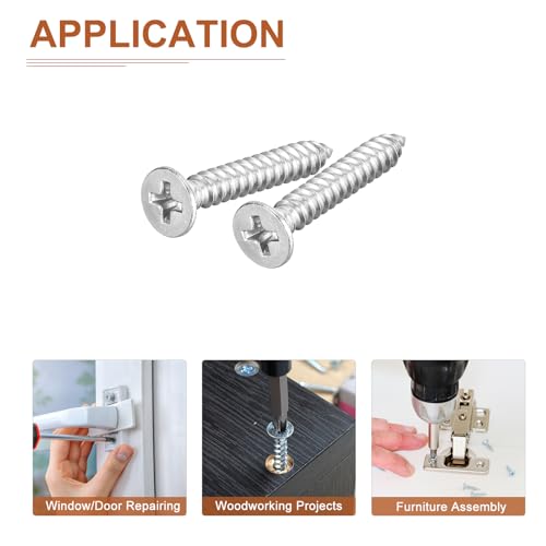 DTGN 50Pcs #8x1 Flat Head Wood Screws, 304 Stainless Steel - Silver - color: Silver, size: #8x1"