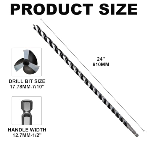 7/10"×24" Professional Auger Drill Bit for Wood with Quick Change 1/2" Hex Shank- 3-Cutter Design with Dual-Flute for Fast Chip Removal, Fits Hardwood, Softwood, PVC, Drywall & Tree Stumps - size: 7/10"×24"