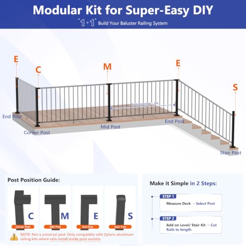 Modular 36 in. Aluminum Deck Railing Post for Aluminum Rail Kit - color: Level 1 End Post