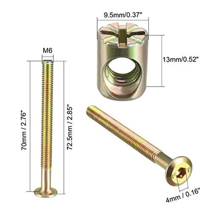 uxcell M6x70mm Furniture Bolt Nut Set Hex Socket Screw 50mm Thread L 4 Sets - size: 70mm