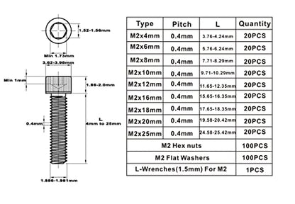 Metric M2 304 Stainless Steel Hex Socket Cap Screw Nut & Washer Kit - size: M2