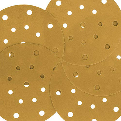 Dura-Gold 6" Gold Sanding Discs, 180 Grit, Box of 50, Hook & Loop, 17 Hole - size: 180-Grit