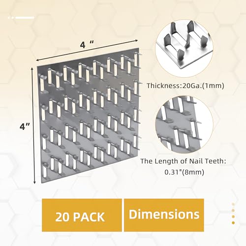 20 Pack 4x4 inch Truss Plate, Truss Mending Plate with 8mm Nail Teeth - size: 4x4 inch