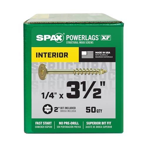 SPAX 1/4" x 3-1/2" Powerlags XF Interior Pancake Head Structural Wood Lag Screws (50 pcs) T40 T-Star Yellow Zinc Heavy Duty Framing Load-Bearing Construction Projects - size: 1/4" x 3-1/2"